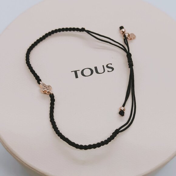 TOUS Motif cross Bracelet in Rose Gold Vermeil with Spinels and black Cord - Picture 3 of 11